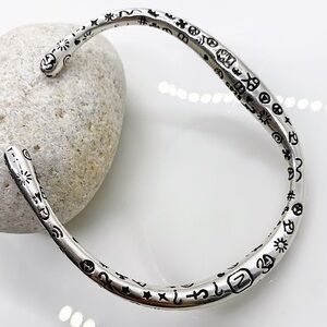 Irregular Graffiti Sterling Silver Bangle Cuff Bracelet
